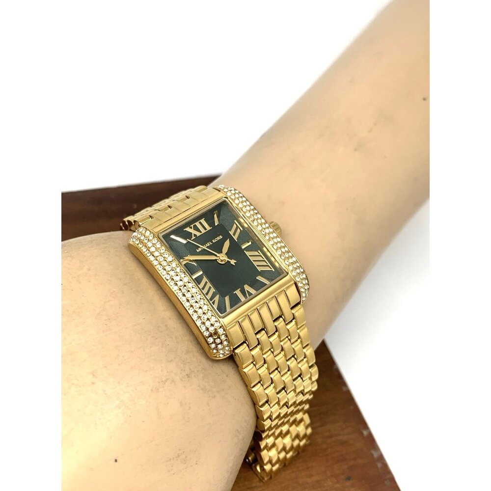 Michael Kors Women's Watch MK4742 Quartz Green Dial Gold Steel Tank 27mm - Picture 6 of 14